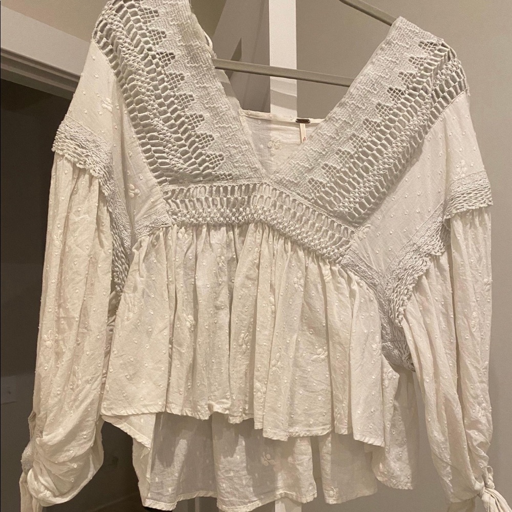 Free People White Embroidered Top